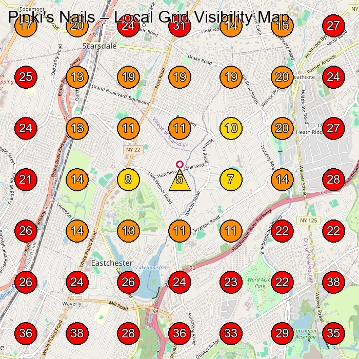 Pinki's Nails GeoGrid visibility map for Nail Salon in Scarsdale
